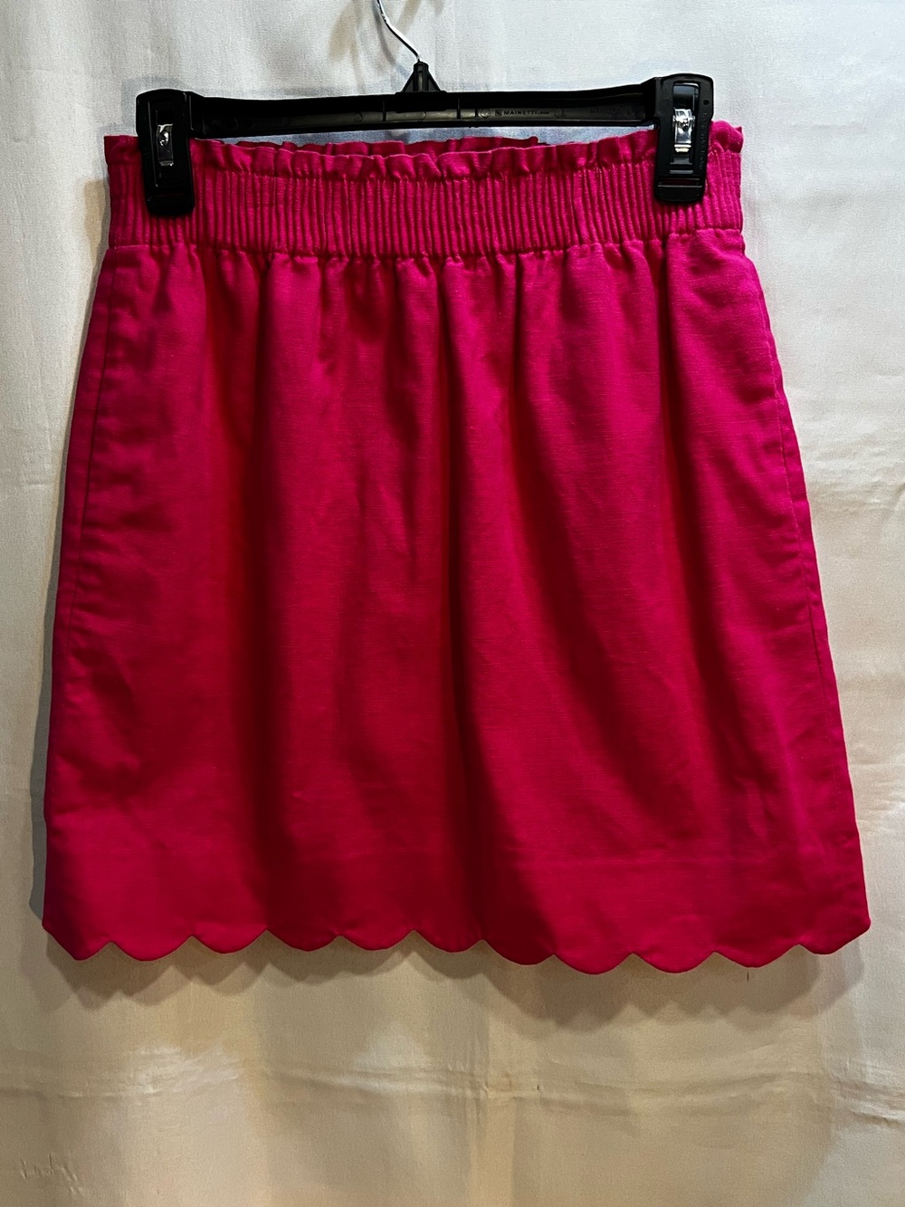 J. Crew Fuchsia Linen Blend Pull On Skirt Paper Bag Waist Scalloped Hem Size 0